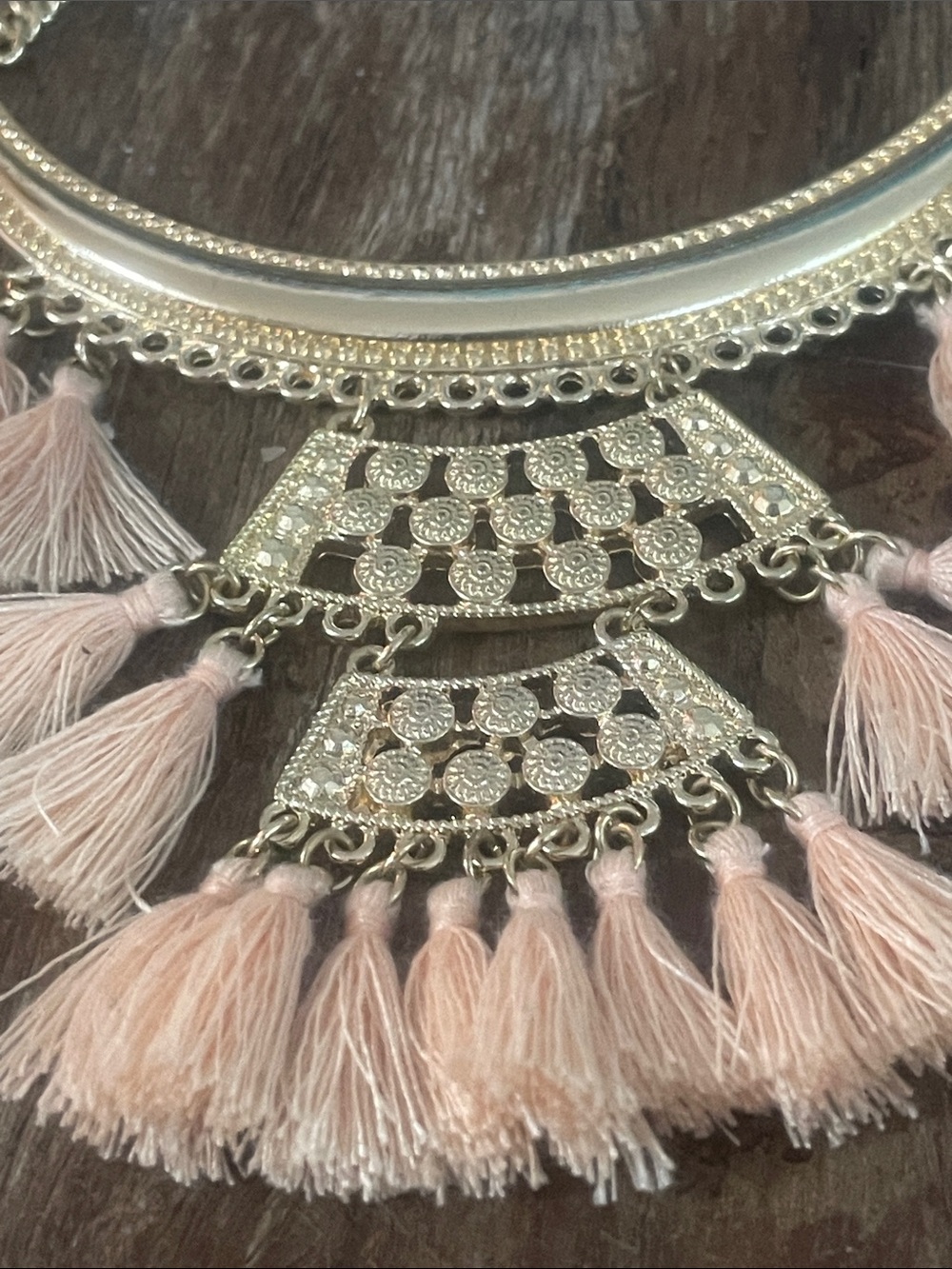 Gold-Tone Statement Necklace with Blush Pink Tassels - Picture 4 of 9